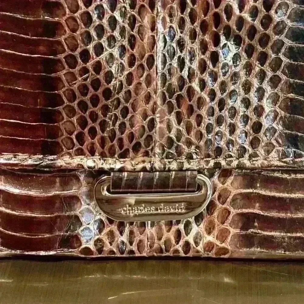 Charles David Leather Snakeskin Bronze Clutch Bag - Picture 3 of 16